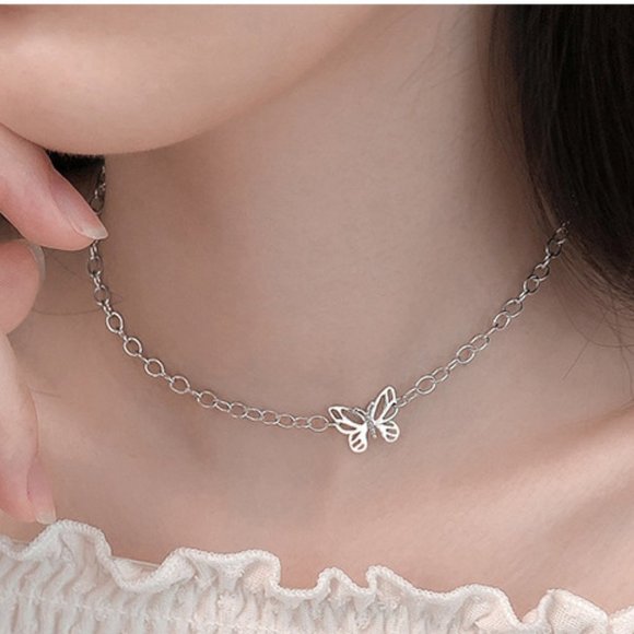 #NEW 925 Sterling Silver Butterfly Link Chain Necklace - Picture 1 of 10